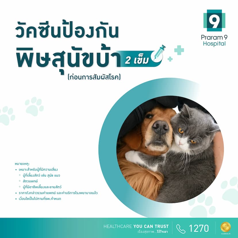 แพ็กเกจวัคซีนป้องกันพิษสุนัขบ้า (ก่อนการสัมผัสโรค) 2 เข็ม